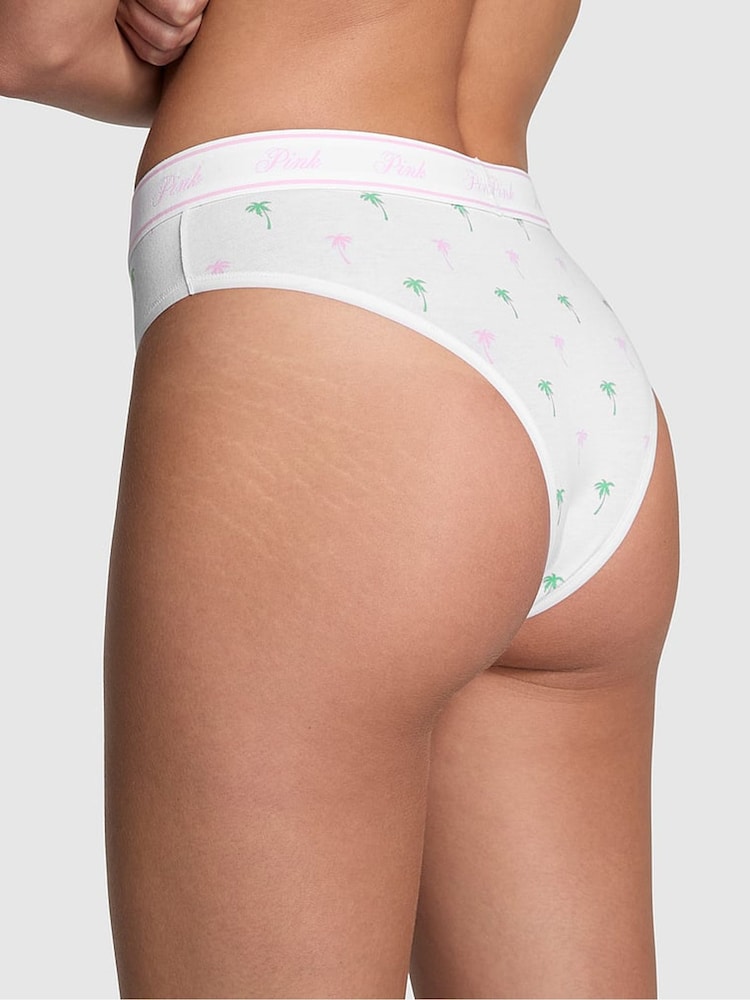 Victoria's Secret PINK Optic White Palm Print Brazilian Cotton Logo Knickers - Image 2 of 3