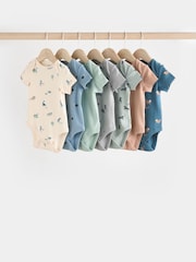Teal Blue Baby 100% Cotton Bodysuits 7 Pack - Image 1 of 15