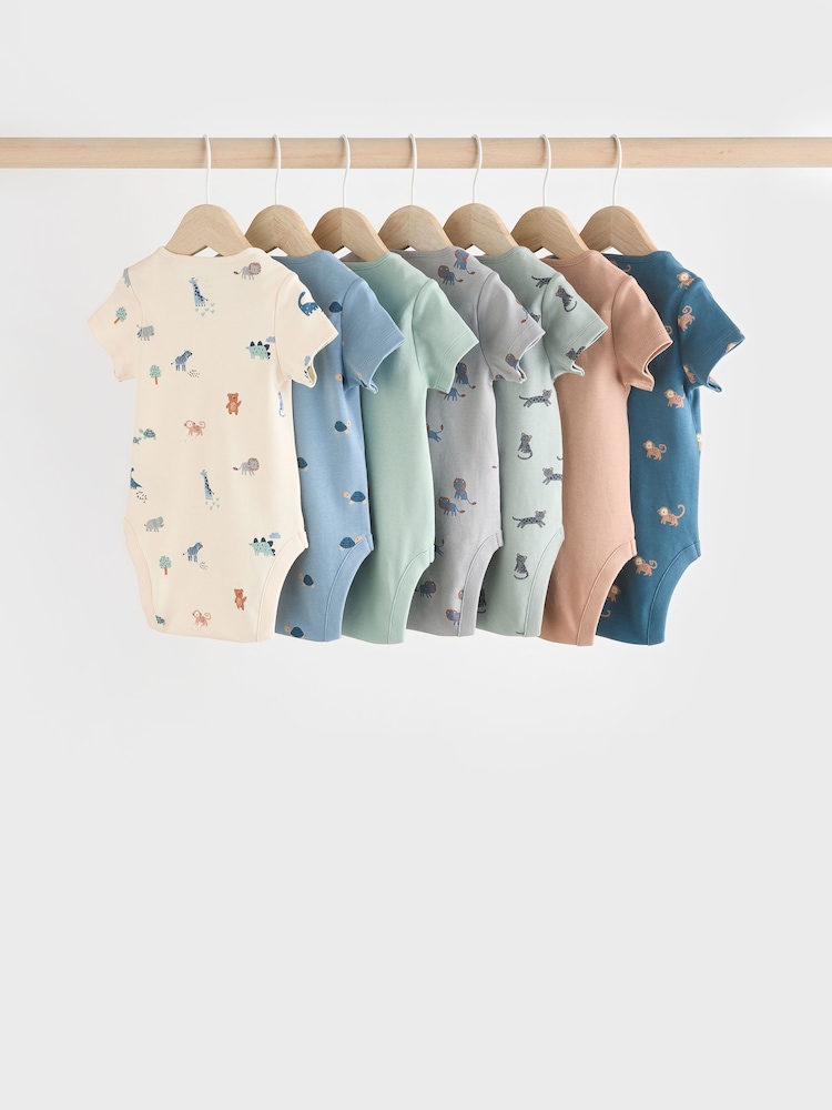 Teal Blue Baby 100% Cotton Bodysuits 7 Pack - Image 2 of 15