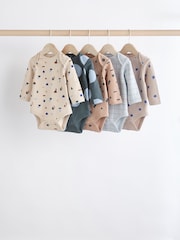 Blue Printed 5 Pack Long Sleeve Baby Bodysuits 5 Pack - Image 1 of 12