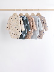 Blue Printed 5 Pack Long Sleeve Baby Bodysuits 5 Pack - Image 2 of 12