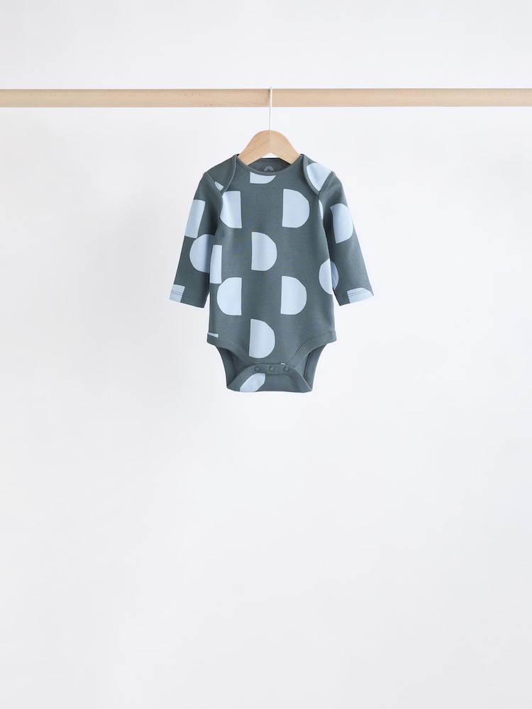 Blue Printed 5 Pack Long Sleeve Baby Bodysuits 5 Pack - Image 4 of 12