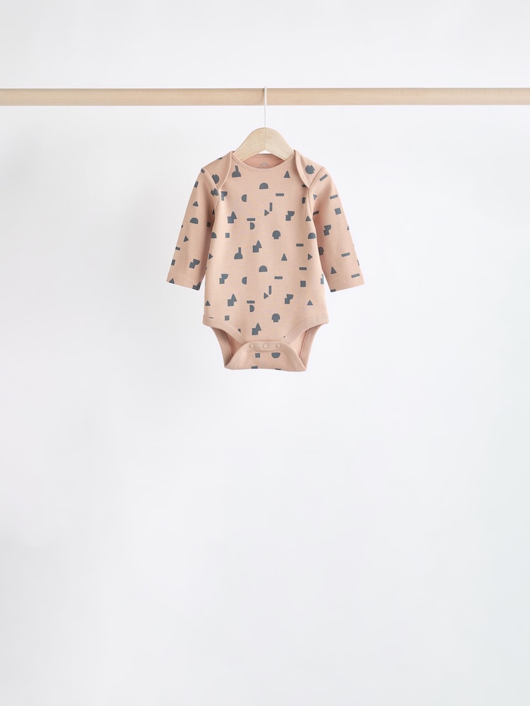 Blue Printed 5 Pack Long Sleeve Baby Bodysuits 5 Pack - Image 5 of 12