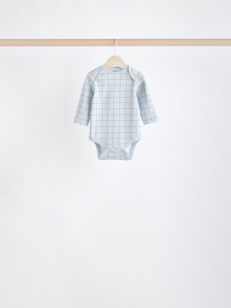 Blue Printed 5 Pack Long Sleeve Baby Bodysuits 5 Pack - Image 6 of 12