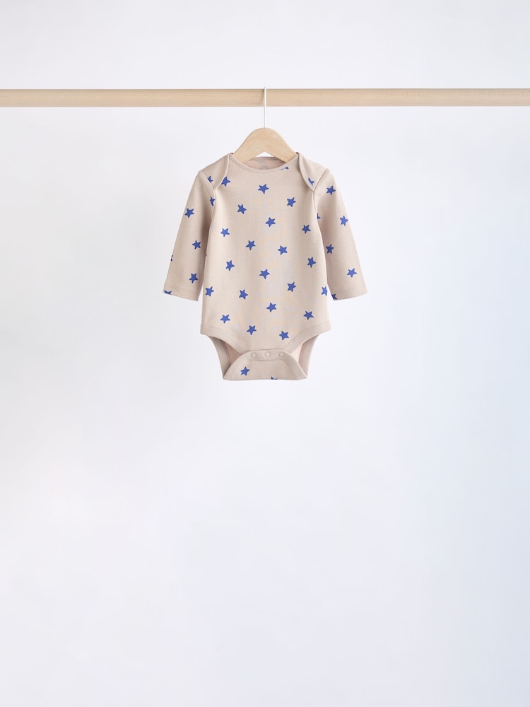 Blue Printed 5 Pack Long Sleeve Baby Bodysuits 5 Pack - Image 8 of 12