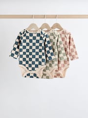 Mineral Checkerboard Baby Long Sleeve Bodysuits 3 Pack - Image 1 of 11