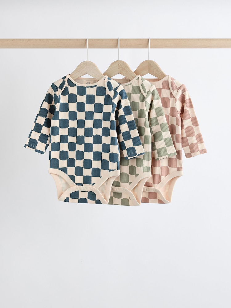 Mineral Checkerboard Baby Long Sleeve Bodysuits 3 Pack - Image 1 of 11