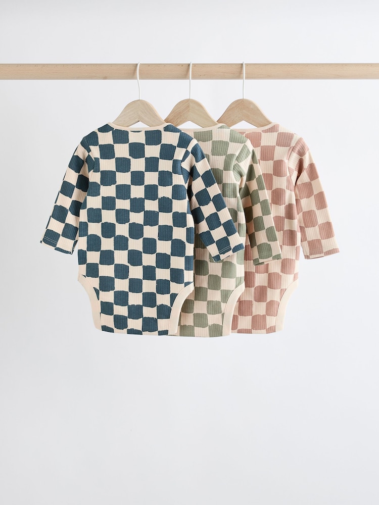 Mineral Checkerboard Baby Long Sleeve Bodysuits 3 Pack - Image 2 of 11