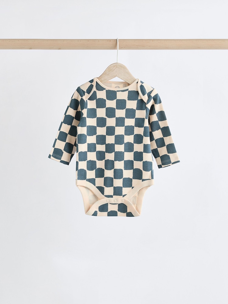 Mineral Checkerboard Baby Long Sleeve Bodysuits 3 Pack - Image 3 of 11