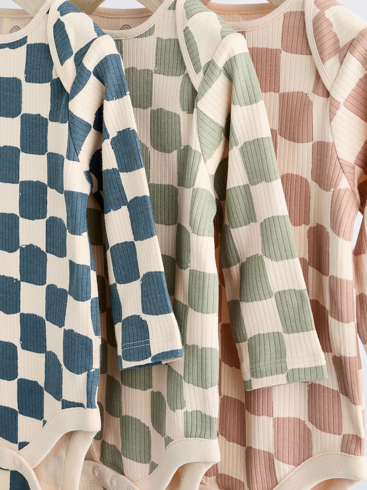 Mineral Checkerboard Baby Long Sleeve Bodysuits 3 Pack - Image 7 of 11