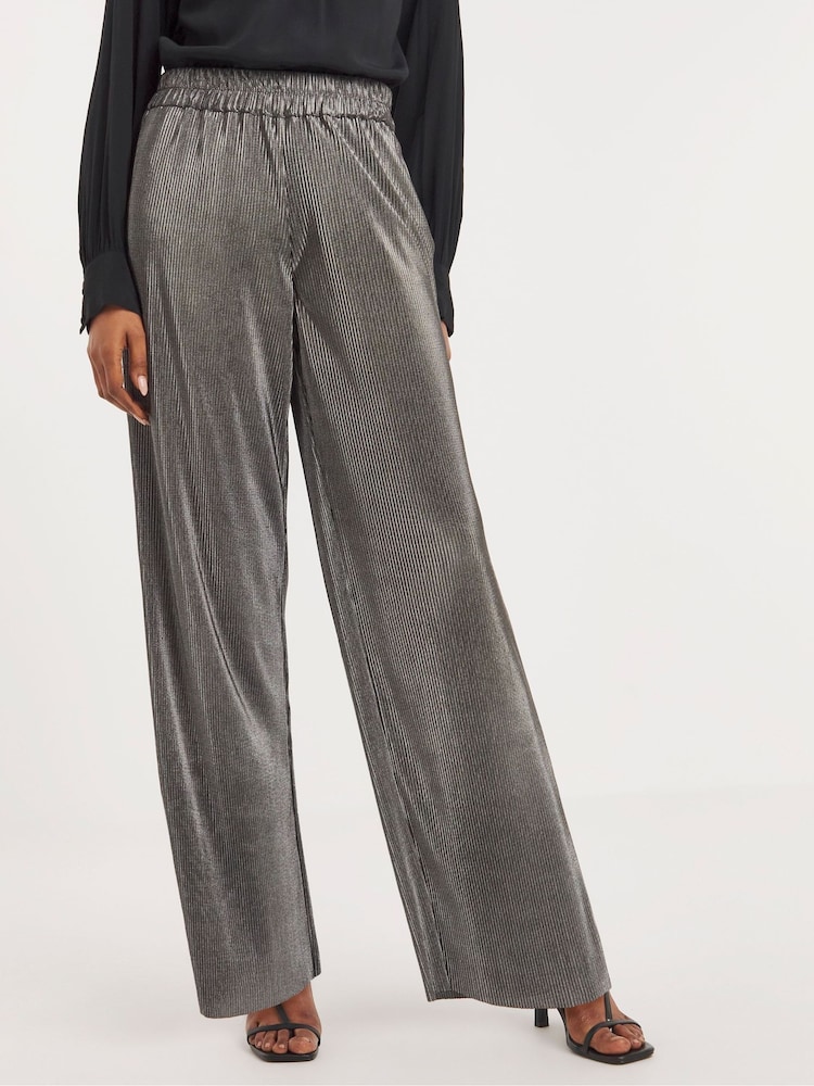 JD Williams Silver Metallic Plisse Trousers - Image 1 of 3