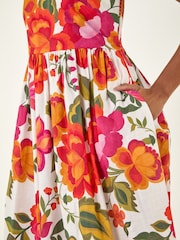 Roman Orange Cotton Floral Border Midi Dress - Image 6 of 6