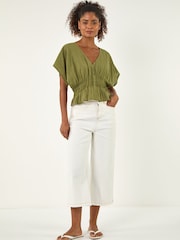 Roman Green Cotton Textured Pintuck Top - Image 3 of 4
