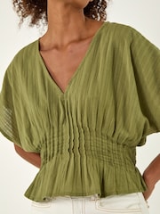 Roman Green Cotton Textured Pintuck Top - Image 4 of 4