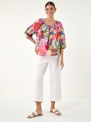 Roman Pink Floral Print Tie Front Bardot Top - Image 3 of 4