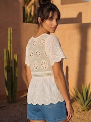Roman Natural Floral Crochet Tunic Top - Image 2 of 4