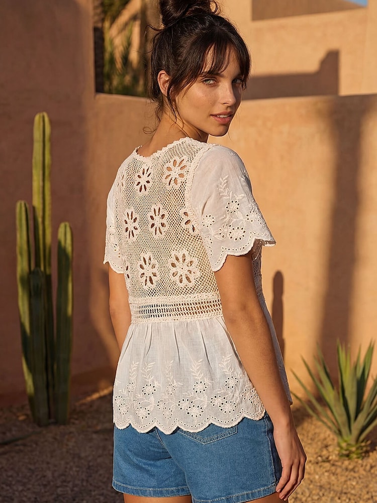 Roman Natural Floral Crochet Tunic Top - Image 2 of 4