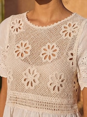 Roman Natural Floral Crochet Tunic Top - Image 4 of 4