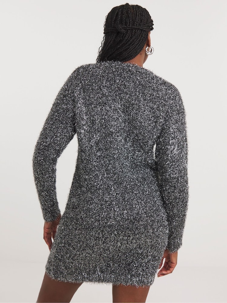 Simply Be Gunmetal Grey Tinsel Mini Jumper Dress - Image 2 of 4