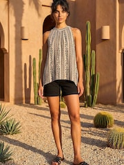 Roman Black Floral Halter Neck Top - Image 2 of 4