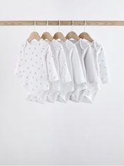 White Delicate Animal Print 5 Pack Long Sleeve Baby Bodysuits - Image 1 of 13
