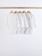 White Delicate Animal Print 5 Pack Long Sleeve Baby Bodysuits - Image 2 of 13