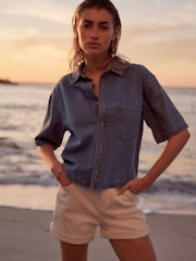 Mid Blue Short Sleeve Lightweight Denim Shirt - Image 1 of 6