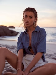 Mid Blue Short Sleeve Lightweight Denim Shirt - Image 3 of 6