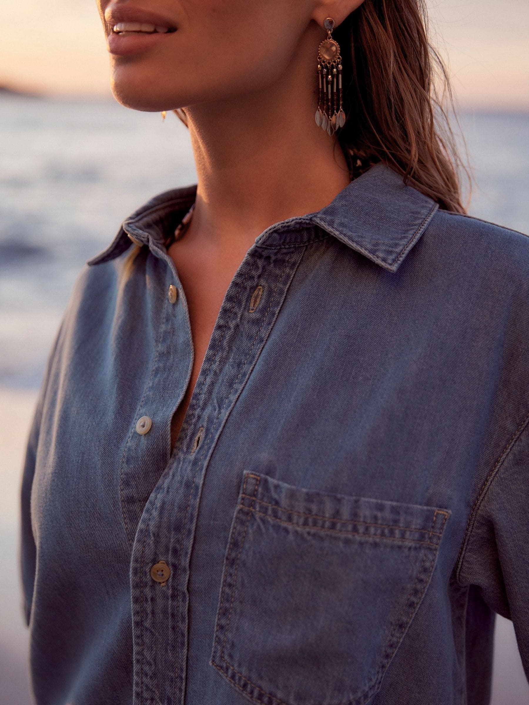 Buy Mid Blue Short Sleeve Lightweight Denim Shirt from Next