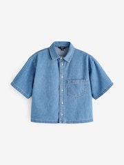 Mid Blue Short Sleeve Lightweight Denim Shirt - Image 5 of 6