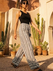 Roman Black Floral Print Wide Leg Trousers - Image 1 of 4