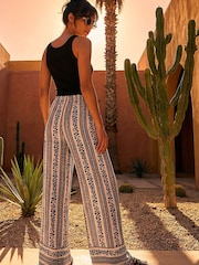 Roman Black Floral Print Wide Leg Trousers - Image 3 of 4