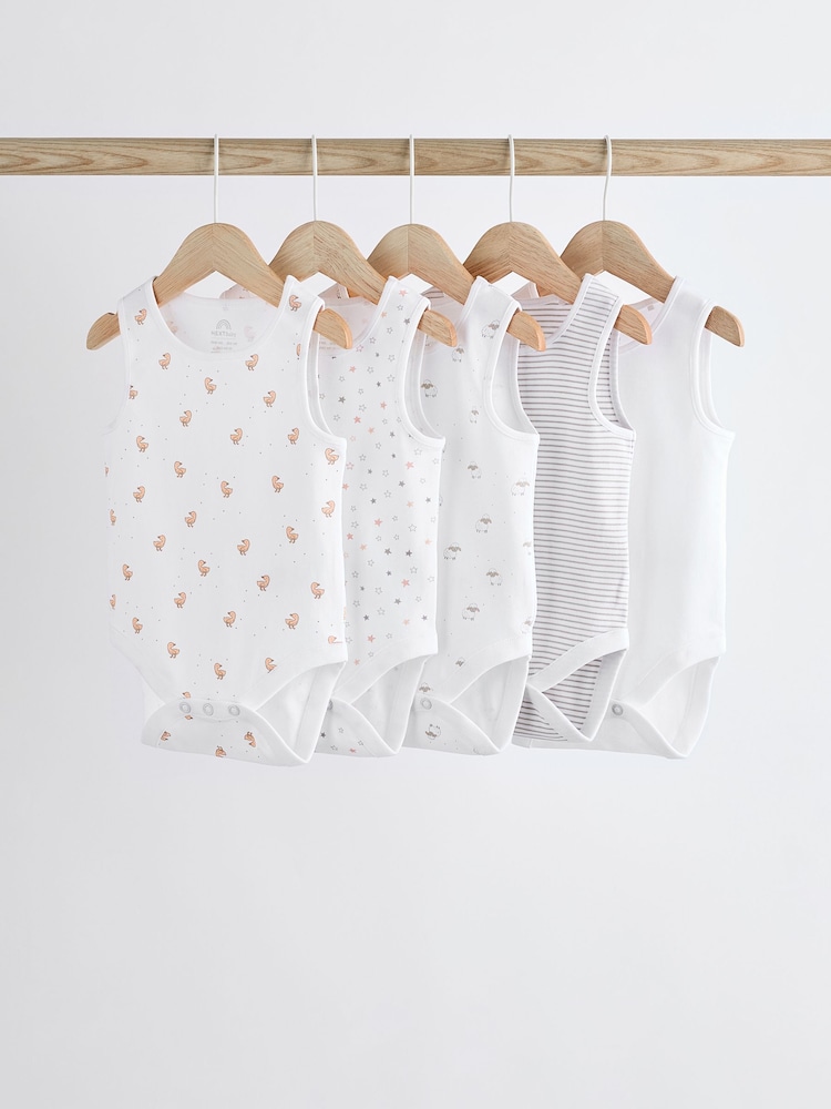 White Delicate Animal Baby Vest Bodysuits 5 Pack - Image 1 of 12