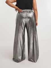 Simply Be Silver Plissé Wide Leg Trousers - Image 3 of 4