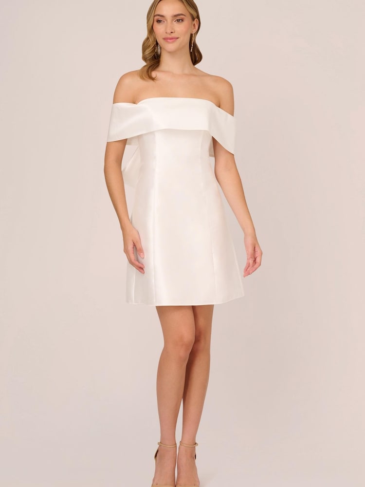 Adrianna Papell Mikado Bow Short White Dress - Image 1 of 7