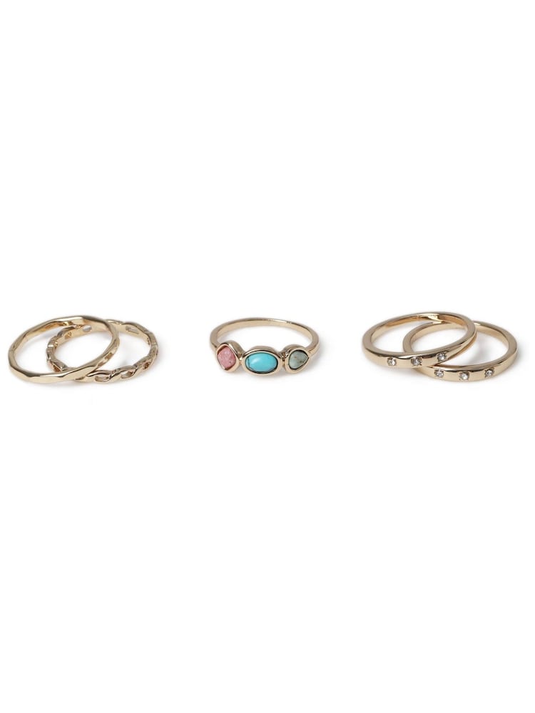 Aela Gold Tone Semi Precious Ring 3 Pack - Image 1 of 3