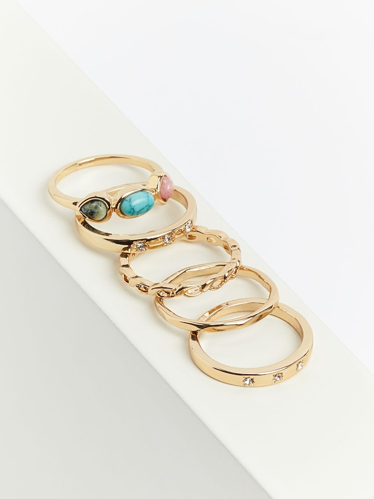 Aela Gold Tone Semi Precious Ring 3 Pack - Image 3 of 3