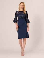 Adrianna Papell Blue Floral Lace Combo Dress - Image 3 of 7