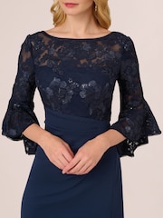 Adrianna Papell Blue Floral Lace Combo Dress - Image 4 of 7
