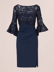 Adrianna Papell Blue Floral Lace Combo Dress - Image 5 of 7