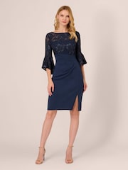 Adrianna Papell Blue Floral Lace Combo Dress - Image 6 of 7