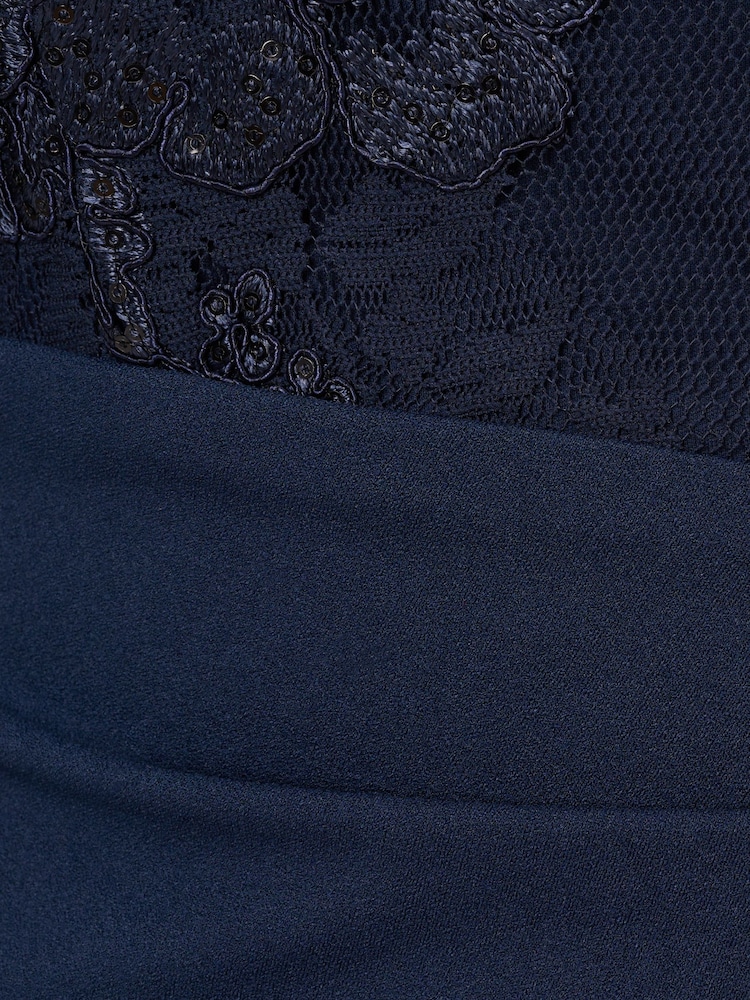Adrianna Papell Blue Floral Lace Combo Dress - Image 7 of 7