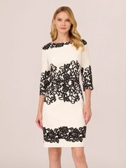 Adrianna Papell Scroll Lace Short White Dress - Image 1 of 7