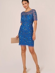 Adrianna Papell Blue Beaded Floral Short Dress - Image 3 of 7