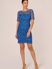 Adrianna Papell Blue Beaded Floral Short Dress - Image 4 of 7