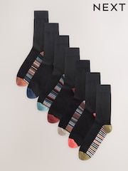 Black Multi Stripe 7 Pack Mens Cotton Rich Socks - Image 11 of 11