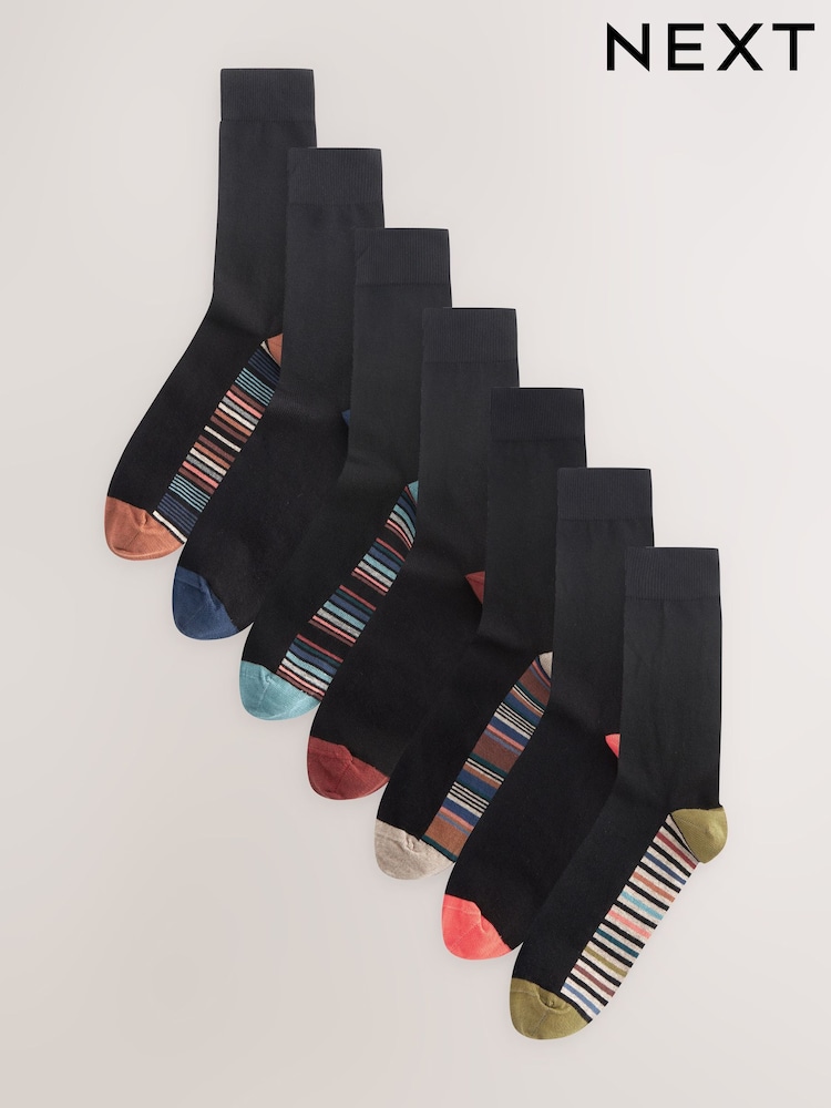 Black Multi Stripe 7 Pack Mens Cotton Rich Socks - Image 11 of 11