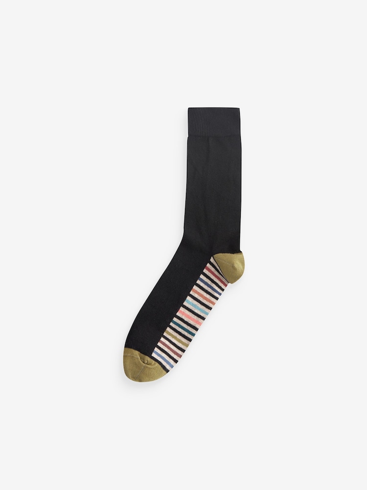 Black Multi Stripe 7 Pack Men's Cotton Rich Socks - Image 3 of 9