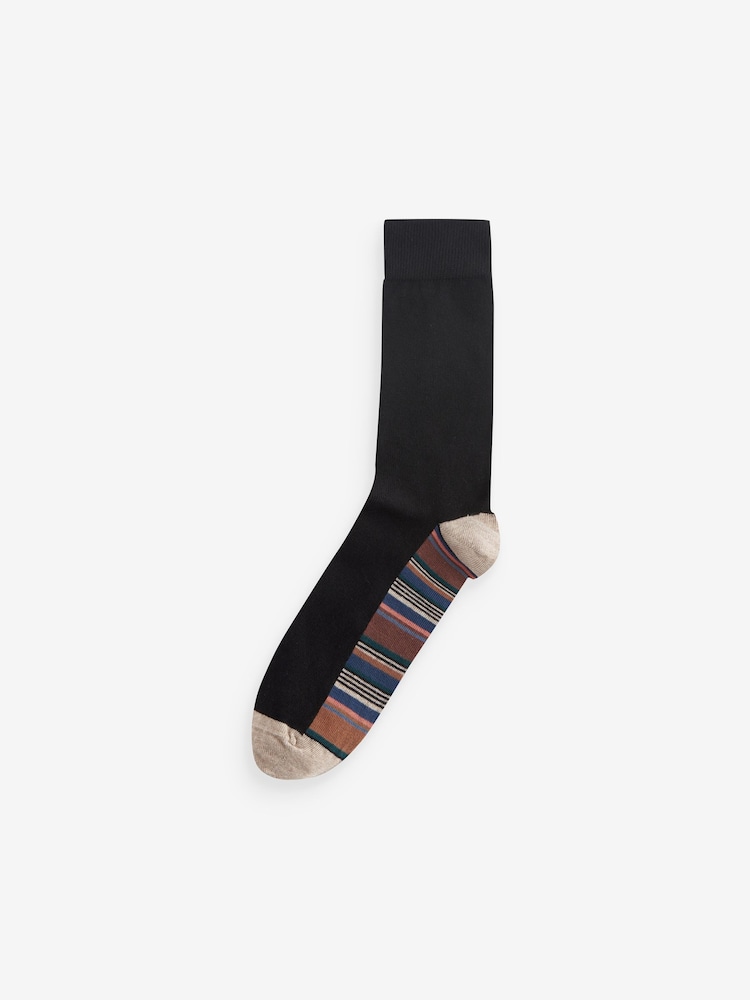 Black Multi Stripe 7 Pack Men's Cotton Rich Socks - Image 5 of 9