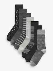 Black/Grey Pattern 7 Pack Mens Cotton Rich Black Socks - Image 1 of 9